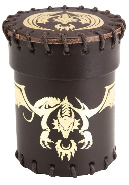 Dice Cup: Flying Dragon Brown Golden Leather Fashion